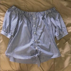 Strapless button down striped shirt
